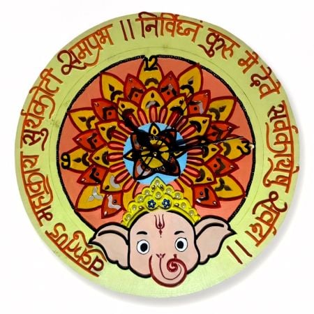 Handcrafted Ganesha Lippan Art Wall Clock
